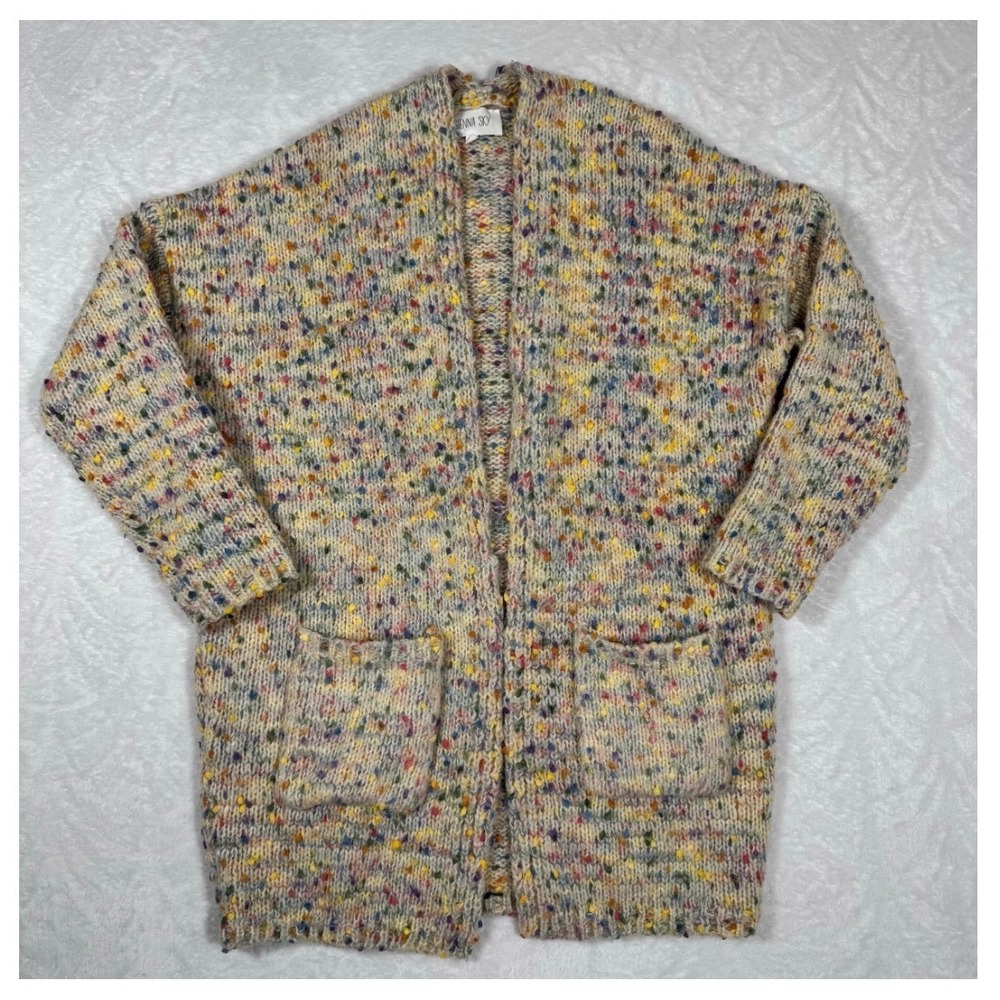 Sienna Sky Womens Multi Color Confetti Slub Knit Open Front Cardigan Sweater M